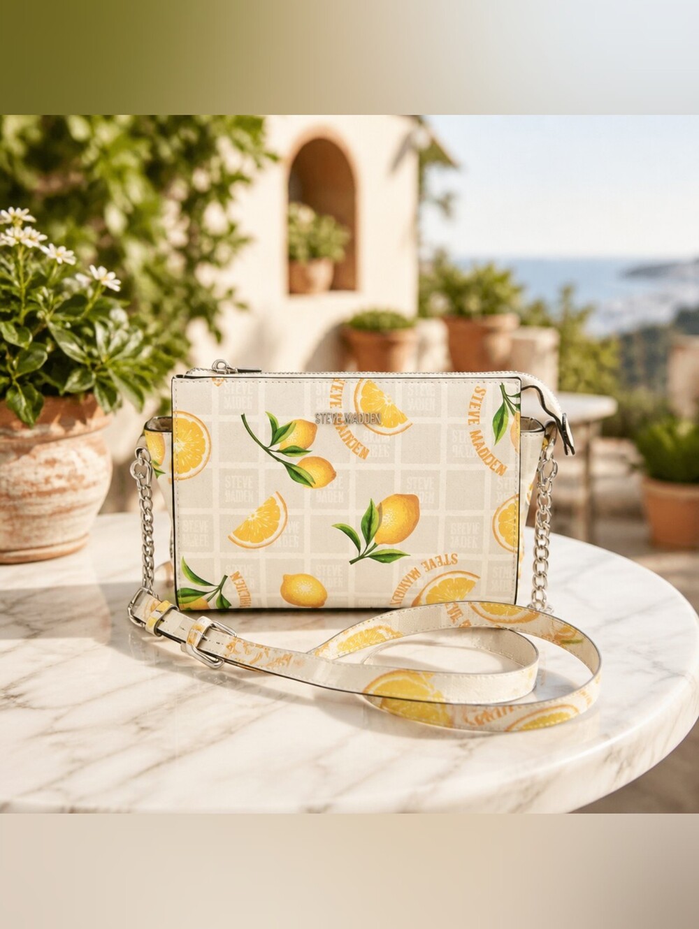 Steve Madden Lemon Print Crossbody Bag Cream Yellow